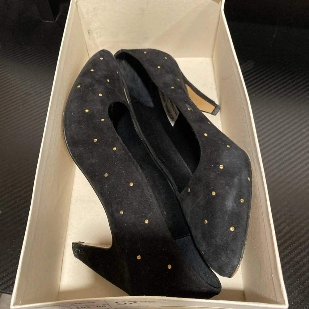 VTG Roberto Vianni For Neiman Marcus Tempo Suede Black Pumps Gold Studded Sz 8.5
